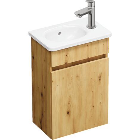 Pack meuble suspendu lave-mains BURGBAD Joline chêne + Robinet lave-mains eau froide Duravit Wave Inox brossé (1/5)