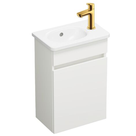 Pack meuble suspendu lave-mains BURGBAD Joline blanc mat + Robinet lave-mains eau froide Duravit Wave Doré poli