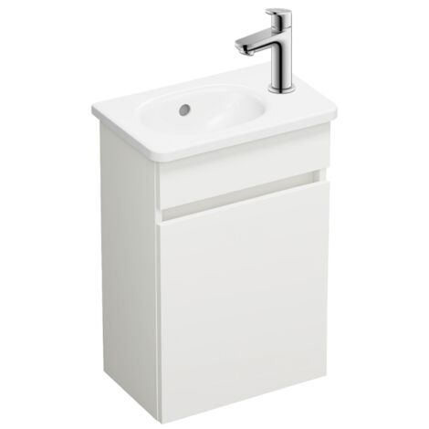 Pack meuble suspendu lave-mains BURGBAD Joline blanc mat + Robinet lave-mains eau froide Duravit Wave Chromé brillant