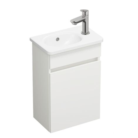 Pack meuble suspendu lave-mains BURGBAD Joline blanc mat + Robinet lave-mains eau froide Duravit Wave Inox brossé (1/5)