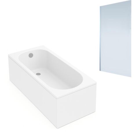 Baignoire droite VILLEROY ET BOCH Oberon quaryl 160 x 75 cm  + Pare bain gauche AURYS Mist 1 chromé