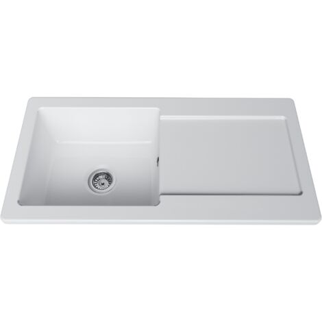 Évier céramique blanc brillant Vitra ARKITEKT 1 grand bac 1 égouttoir