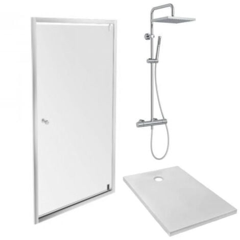 Receveur de douche avec Cadre 80x120 cm Blanc + Paroi de douche Walk-in 90  cm
