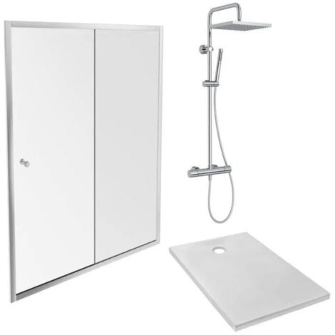 Receveur douche JACOB DELAFON Ipso 100 x 80 cm + paroi coulissante niche + colonne douche Brigitte (1/5)
