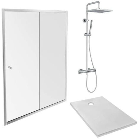 Receveur douche JACOB DELAFON Ipso 120 x 80 cm + paroi coulissante niche + colonne douche Brigitte (1/5)