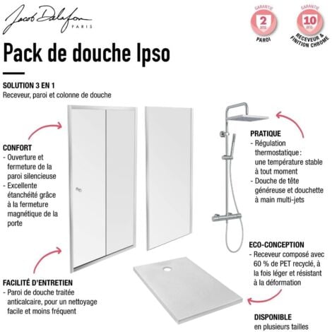 Jacob Delafon - Pack douche avec receveur Ipso, colonne douche Brigitte ...