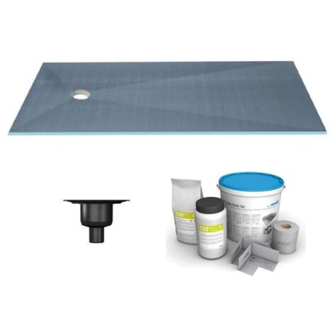 Wedi – Receveur de douche à carreler 180 x 90 cm – Écoulement excentré – Bonde verticale incluse – Kit d'étanchéité – Extra-plat 4 cm