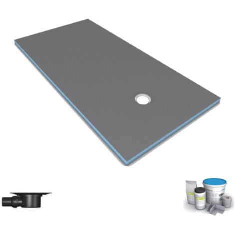 Wedi – Receveur de douche à carreler 200 x 100 cm – Écoulement excentré – Bonde horizontale 0,80 L/s – Kit d'étanchéité inclus – Ultra-plat 4 cm