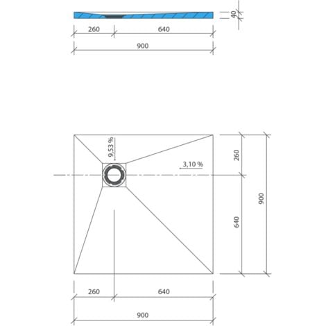 Receveur de douche à carreler 90 x 90 WEDI Fundo Primo carré écoulement excentré + bonde horizontale + kit d'étanchéité
