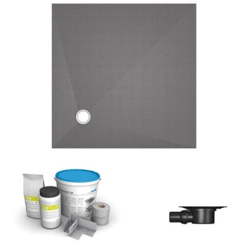 Receveur de douche à carreler 120 x 120 WEDI Fundo Primo carré écoulement excentré + bonde horizontale + kit d'étanchéité