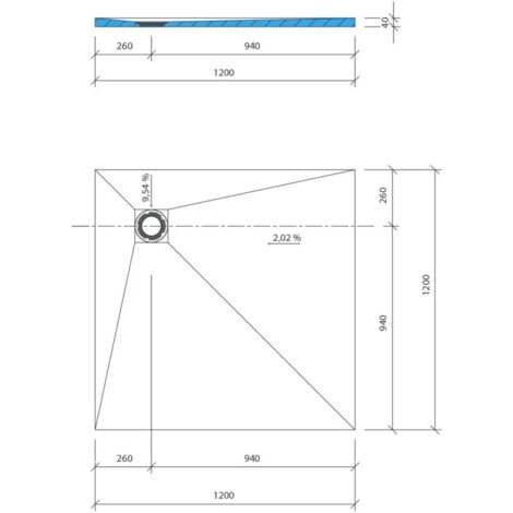 Receveur de douche à carreler 120 x 120 WEDI Fundo Primo carré écoulement excentré + bonde horizontale + kit d'étanchéité