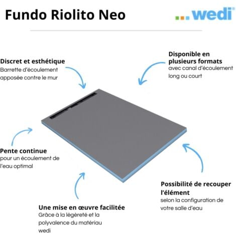Receveur à carreler WEDI Fundo Riolito Neo + barrette de finition + bonde horizontal + kit d'étanchéité 90 x 90 cm