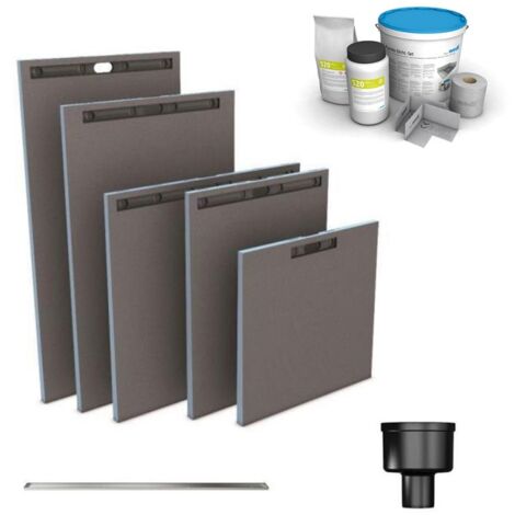 Wedi – Receveur de douche à carreler 140 x 90 cm – Extra-plat avec pente préformée – Bonde verticale DN 40 – Kit d'étanchéité inclus