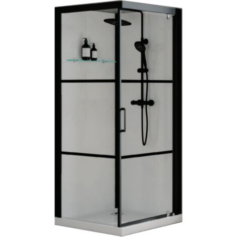 Cabine de douche complète carré Brooklyn factory noire 90 (1/5)