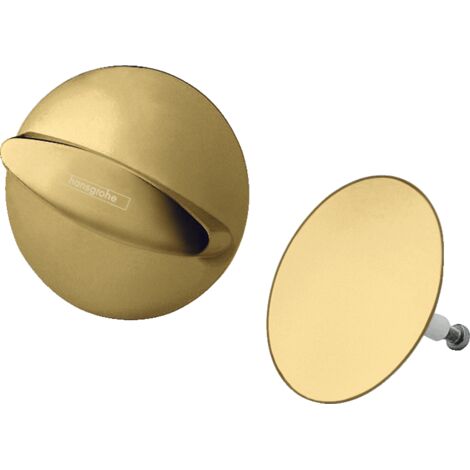 Hansgrohe – Ensemble de finition pour drain de baignoire – Finition métal doré poli – Poignée tournante et bouchon de sécurité – Compatible baignoires standards