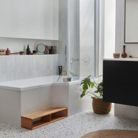 Pack baignoire bain douche 170 x 90 JACOB DELAFON Neo version droite + pare bain chromé + tablier