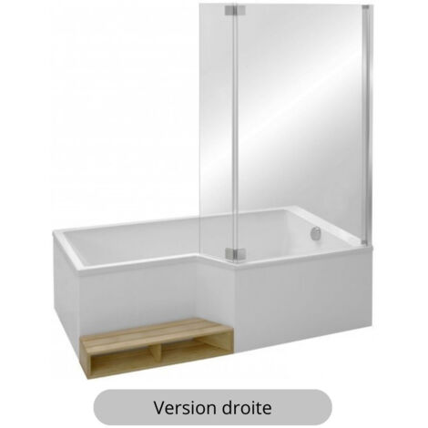 Pack baignoire bain douche 170 x 90 JACOB DELAFON Neo version droite + pare bain chromé + tablier