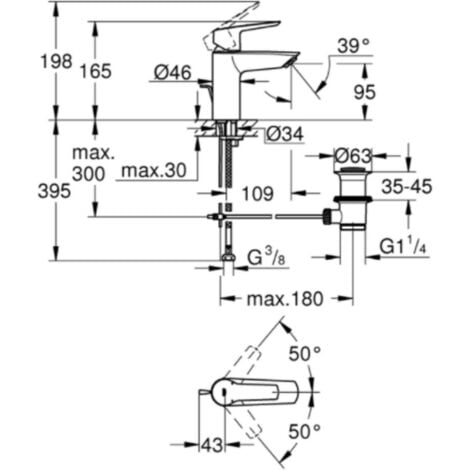 GROHE QuickFix Start mitigeur lavabo taille S vidage automatique