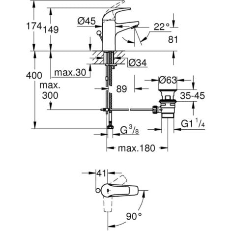 GROHE Mitigeur Start Curve taille S Chromé
