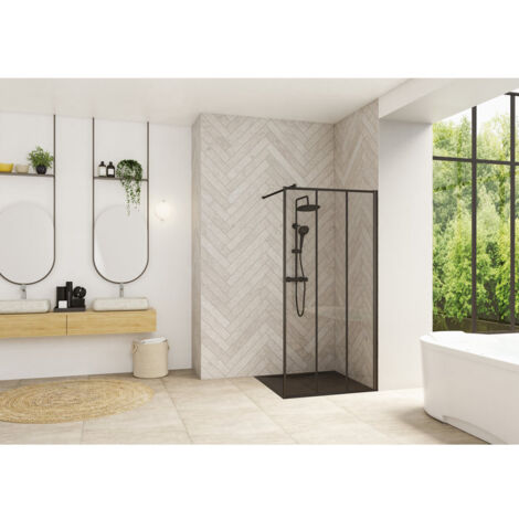 Kinedo – Paroi de douche 120 cm – Verre 6 mm anticalcaire – Profilé en aluminium noir grainé – Accès sans seuil pour confort optimal (1/2)
