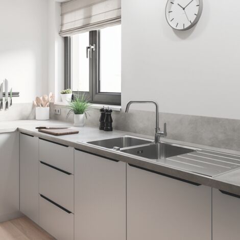 Evier à encastrer 2 bacs GROHE K500 quickfix réversible avec vidage auto