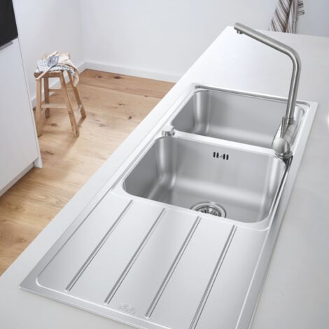 Evier à encastrer 2 bacs GROHE K500 quickfix réversible avec vidage auto