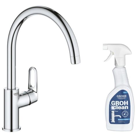 Grohe – Mitigeur de cuisine monocommande haut avec bec pivotant 360° – Finition chromée durable – Inclus nettoyant GrohClean 500ml (1/5)