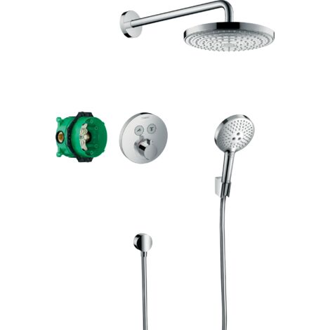 Colonne de douche thermostatique encastrée HANSGROHE ShowerSelect S chromé + douche de tête HANSGROHE Raindance Select S