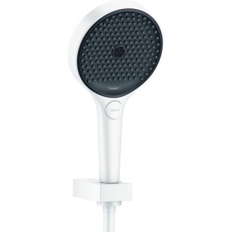 Ensemble support mural et douchette 130 3jet avec flexible de douche 125 cm blanc mat Hansgrohe Rainfinity (1/6)