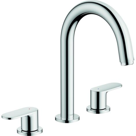 Hansgrohe – Mélangeur de lavabo 3 trous chromé – Finition métal brillante – 2 poignées – Garniture de vidage à tirette – Économie d'eau EcoSmart (1/8)