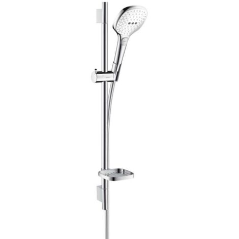 Set de douche 120 3jet EcoSmart 9 l/min avec barre Unica'S puro 65 cm et porte-savon blanc/chromé Hansgrohe Raindance Select E (1/10)