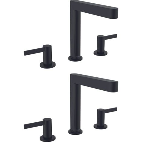 HANSGROHE Mélangeur de lavabo 3 trous 160, bonde Push-Open noir mat Finoris (1/3)