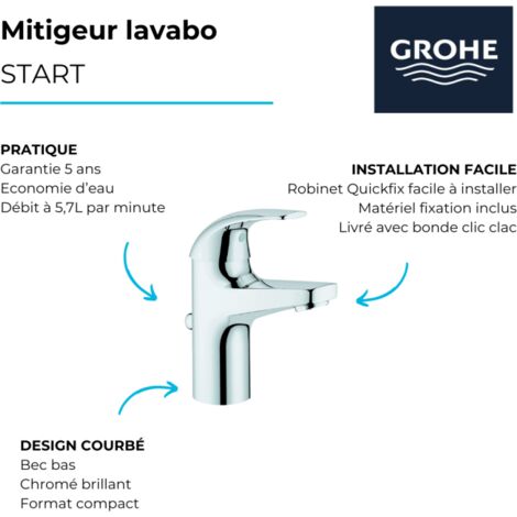 GROHE Mitigeur lavabo Start Curve taille S Chromé