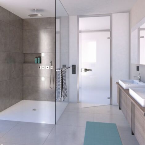 Receveur de douche à carreler 90 x 90 WEDI Fundo Primo carré écoulement centrée + recouvrement top blanc