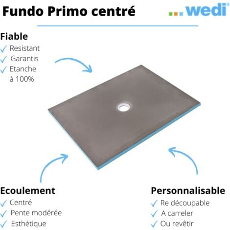 Receveur de douche à carreler 90 x 90 WEDI Fundo Primo carré écoulement centrée + recouvrement top blanc