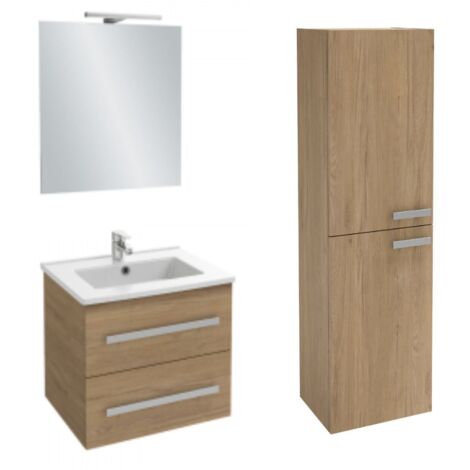 Meuble vasque 80 cm JACOB DELAFON Ola Up chêne + colonne + miroir et spots (1/3)