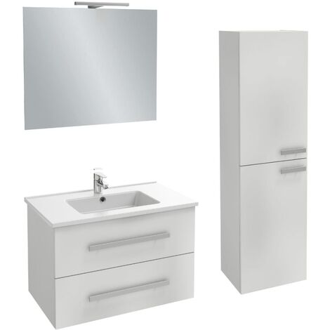 Meuble vasque 80 cm JACOB DELAFON Ola Up blanc brillant + colonne + miroir et spots (1/3)
