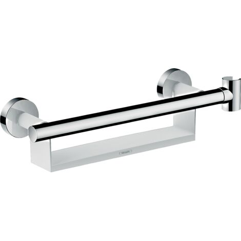 Hansgrohe – Poignée d'appui Comfort en laiton avec tablette amovible – Support de douchette flexible – Barre droite 25mm – Charge maximale 150kg