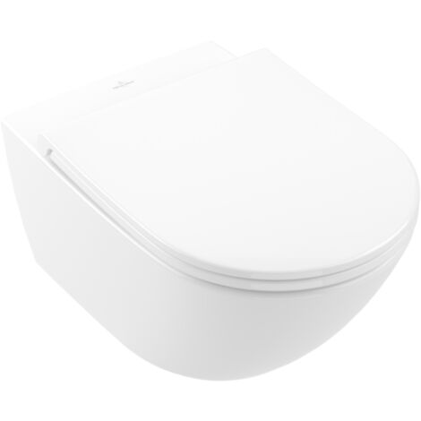 Villeroy & Boch – WC suspendu sans bride Rimless – Chasse d'eau 3/6L – Sortie horizontale – Abattant Duroplast avec SoftClosing – Kit de montage inclus