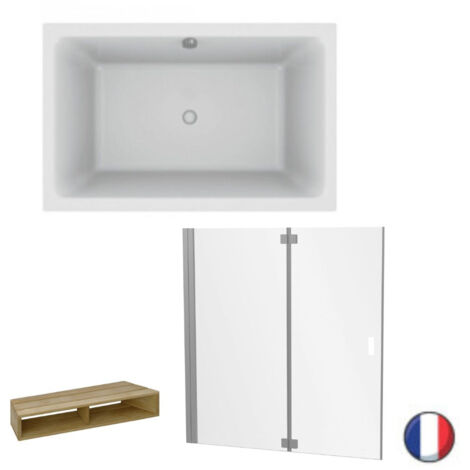 Baignoire bain douche JACOB DELAFON Capsule, compacte + pare bain en niche 140 x 90 cm (1/5)