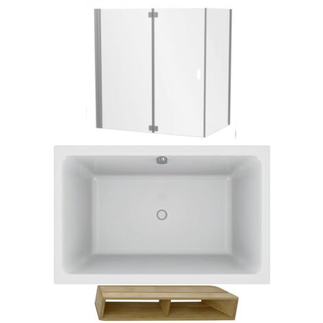 Baignoire bain douche JACOB DELAFON Capsule, compacte + pare bain en angle 120 x 80 cm (1/5)