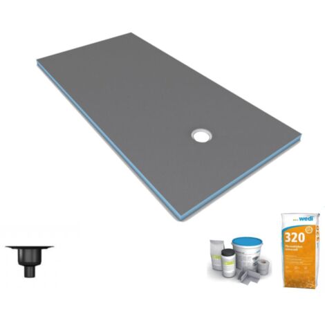 Receveur de douche à carreler 140 x 90 WEDI Fundo Primo écoulement excentré + bonde verticale + kit d'étanchéité + colle 320