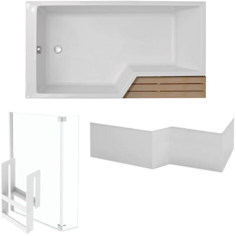 Pack baignoire bain douche antidérapante 170 x 90 JACOB DELAFON Neo blanc mat - v.gauche + pare bain chromé + tablier (1/5)