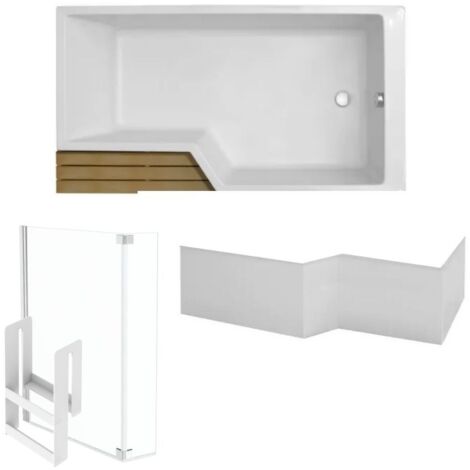 Pack baignoire bain douche antidérapante 180 x 90 JACOB DELAFON Neo blanc mat - v.droite + pare bain chromé + tablier