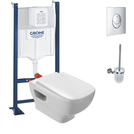 Pack WC suspendu sans bride JACOB DELAFON Struktura + Bati-support GROHE + plaque Start chrome + porte-balai rond (1/4)