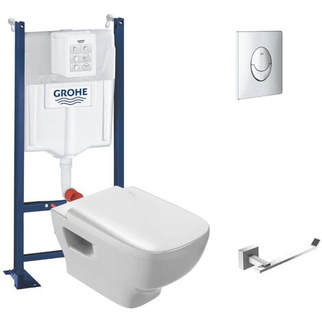 Pack WC suspendu sans bride JACOB DELAFON Struktura + Bati-support GROHE + plaque Start chrome + porte-rouleau carré (1/4)