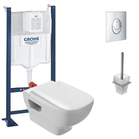 Pack WC suspendu sans bride JACOB DELAFON Struktura + Bati-support GROHE + plaque Start chrome + porte-balai carré (1/4)