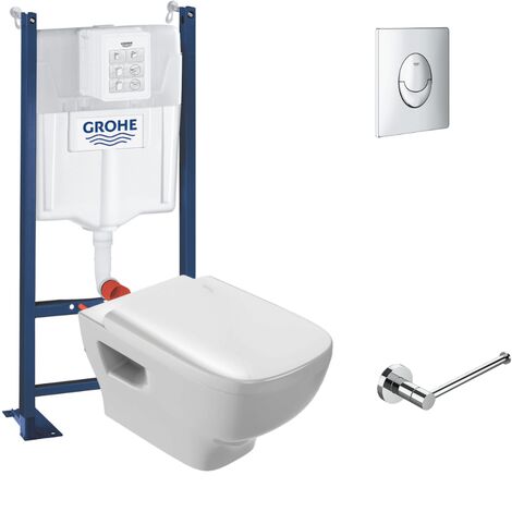 Pack WC suspendu sans bride JACOB DELAFON Struktura + Bati-support GROHE + plaque Start chrome + porte-rouleau rond (1/4)