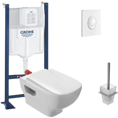 Pack WC suspendu sans bride JACOB DELAFON Struktura + Bati-support GROHE + plaque Start blanc + porte-balai carré (1/4)