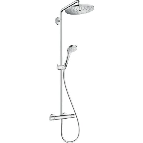Hansgrohe – Colonne de douche hydromassante 28 cm – Douche de tête RainAir orientable – Mitigeur thermostatique Ecostat Comfort – Économie d'eau jusqu'à 40%